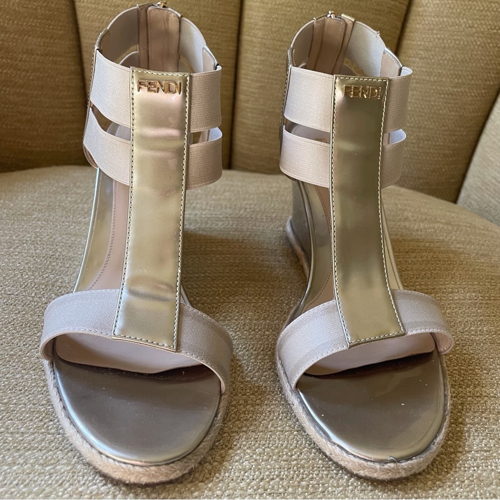 Fendi Beige and Gold Sandals